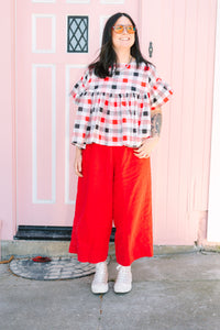Mushroom Top in Red Plaid (RTS)