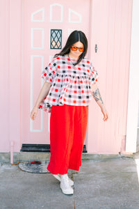 Mushroom Top in Red Plaid (RTS)