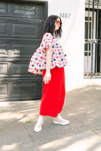 Mushroom Top in Red Plaid (RTS)