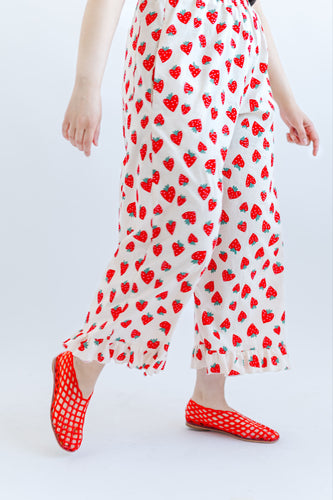 Ruffle Pants in Strawberry Cotton Poplin (PREORDER)