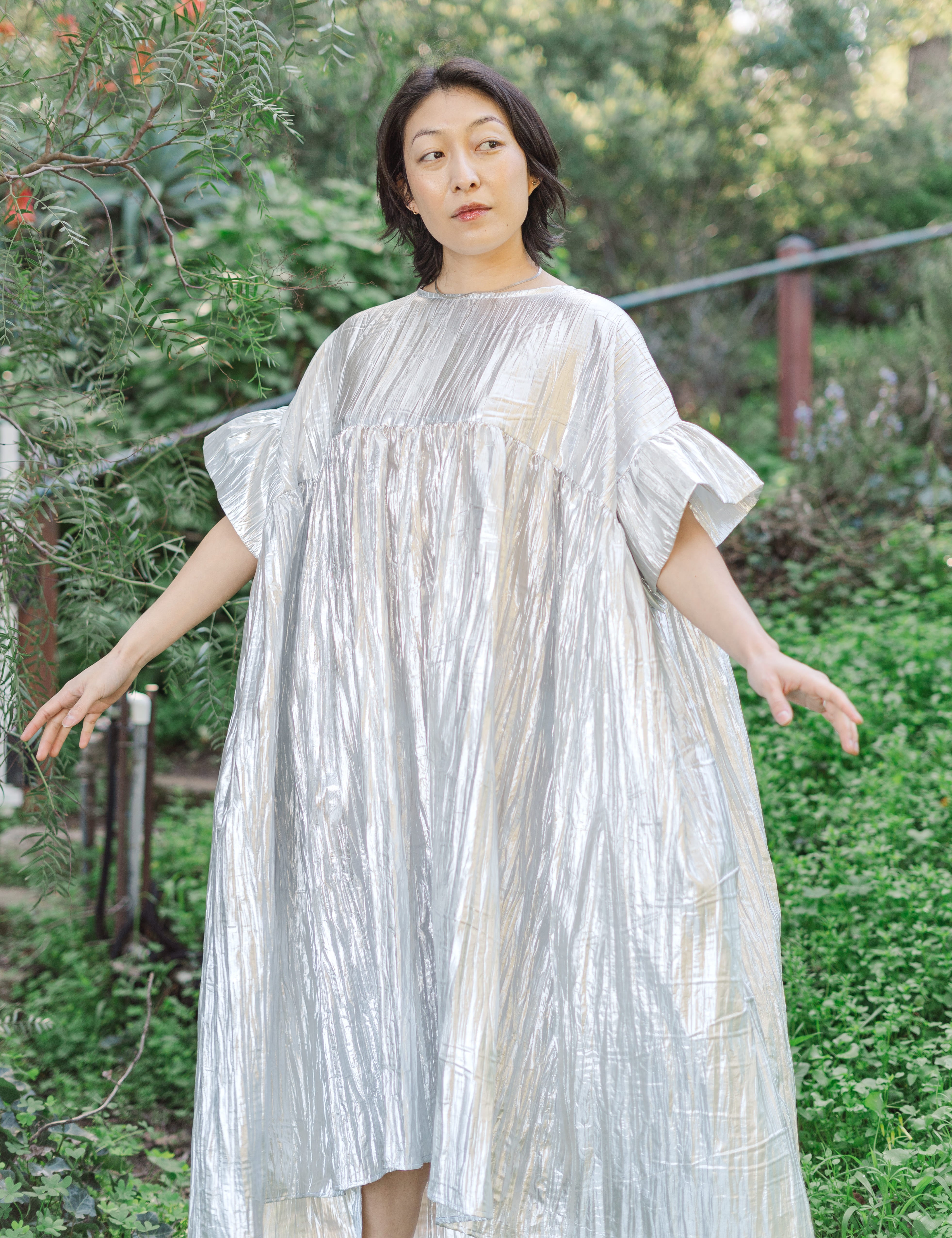 Mushroom Dress in Silver Metallic