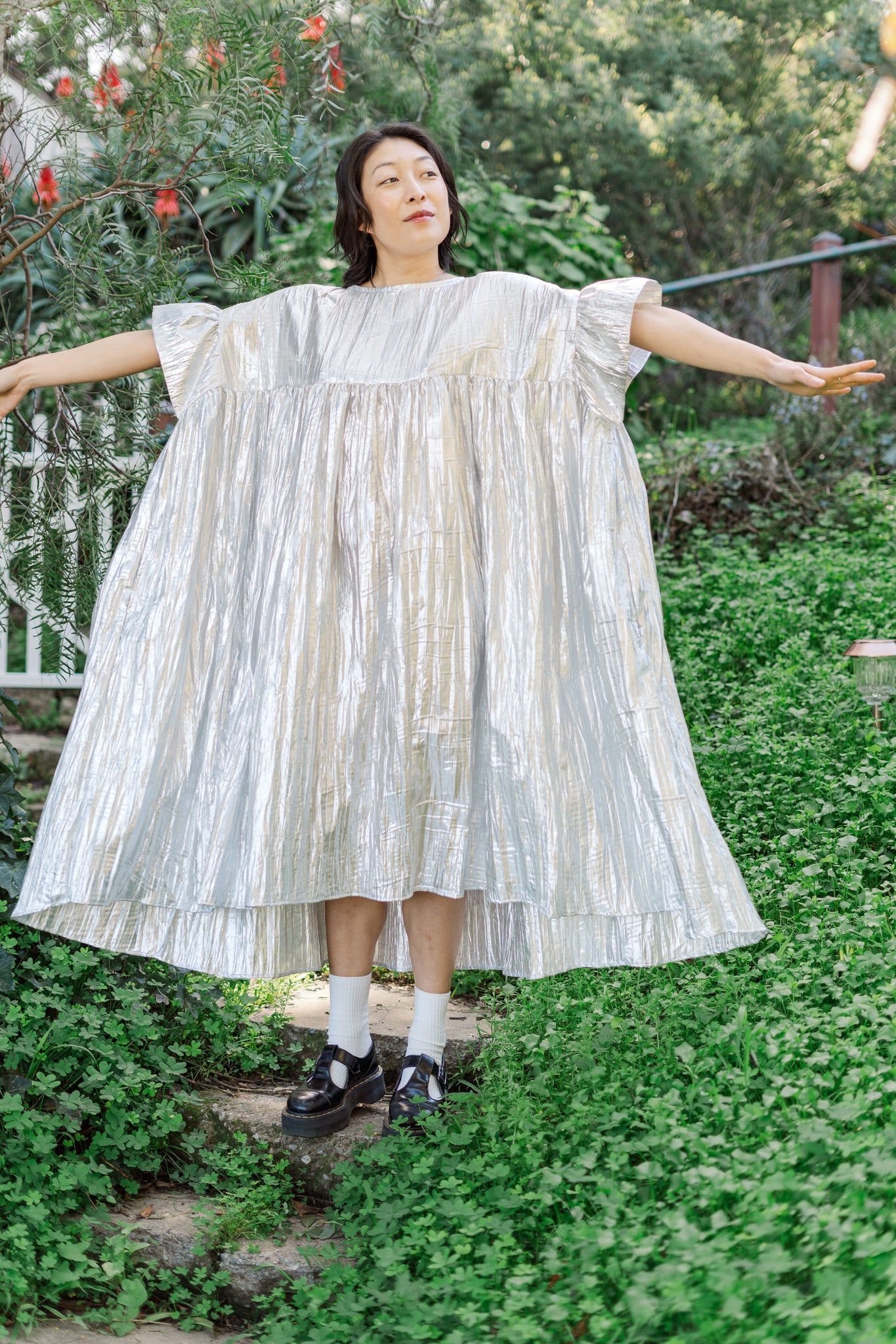 silver metallic dress Sheer Metallic Maxi Dress in Silver