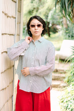 Soft Volume Long Sleeve Top in Striped Linen (RTS)