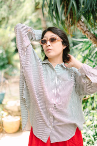 Soft Volume Long Sleeve Top in Striped Linen (RTS)