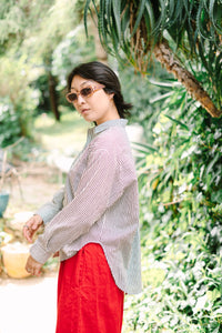 Soft Volume Long Sleeve Top in Striped Linen (RTS)