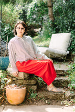 Soft Volume Long Sleeve Top in Striped Linen (RTS)