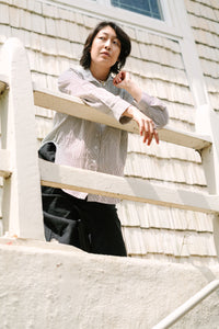 Soft Volume Long Sleeve Top in Striped Linen (RTS)