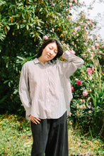 Soft Volume Long Sleeve Top in Striped Linen (RTS)