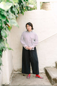 Soft Volume Long Sleeve Top in Striped Linen (RTS)