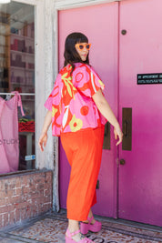 Tee in Petal Pop (RTS) Barrel Pant in Tomato Twill (RTS)