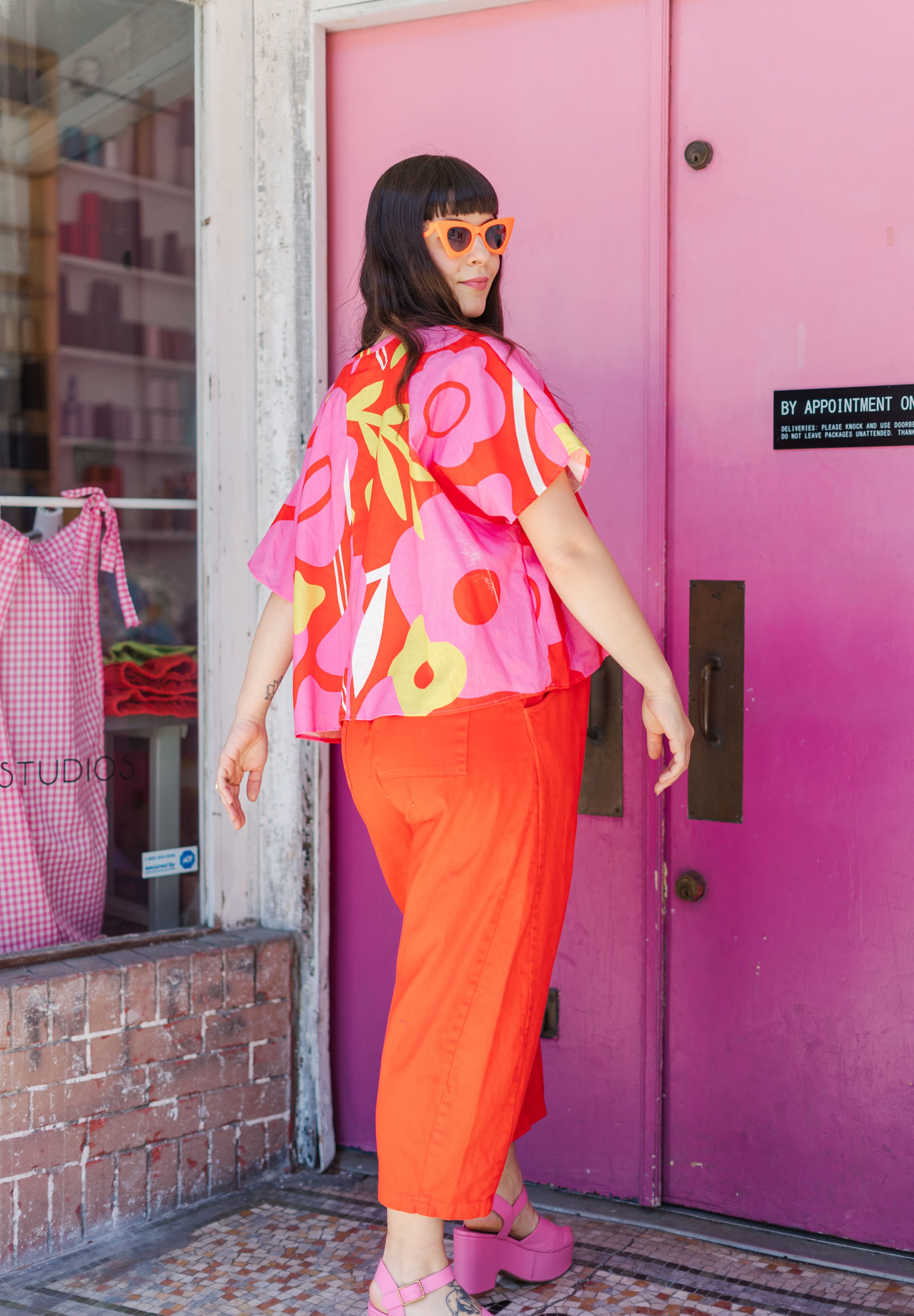 Tee in Petal Pop (RTS) Barrel Pant in Tomato Twill (RTS)