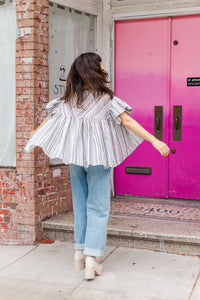 Mushroom Top in Stripe Linen (RTS)