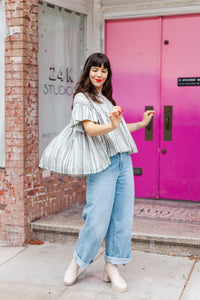Mushroom Top in Stripe Linen (RTS)