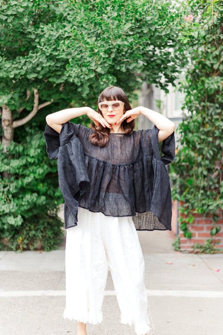 Mushroom Top in Black Linen Wool (RTS)