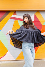 Mushroom Top in Black Shiny Floral (RTS)