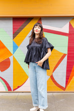 Mushroom Top in Black Shiny Floral (RTS)