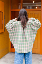 Soft Volume Long Sleeve Top in Green/Pink Plaid Flannel