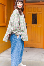 Soft Volume Long Sleeve Top in Green/Pink Plaid Flannel