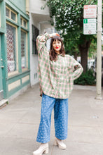 Soft Volume Long Sleeve Top in Green/Pink Plaid Flannel