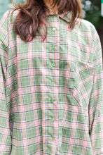Soft Volume Long Sleeve Top in Green/Pink Plaid Flannel