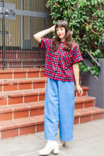 Boxy Collared Top in Red/Blue Plaid Flannel (RTS)