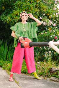 Mushroom Top in Acid Green Linen (RTS)