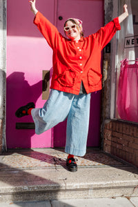Heart Chore Jacket in Red Twill (RTS)