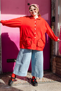 Heart Chore Jacket in Red Twill (RTS)