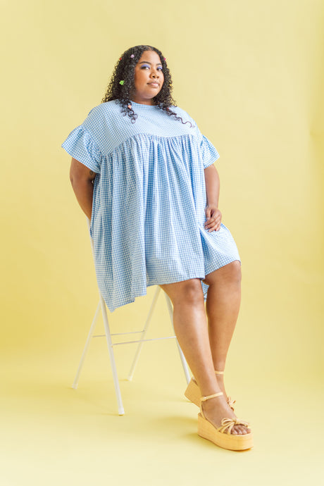 Mini Mushroom Dress in Blue Gingham (RTS)