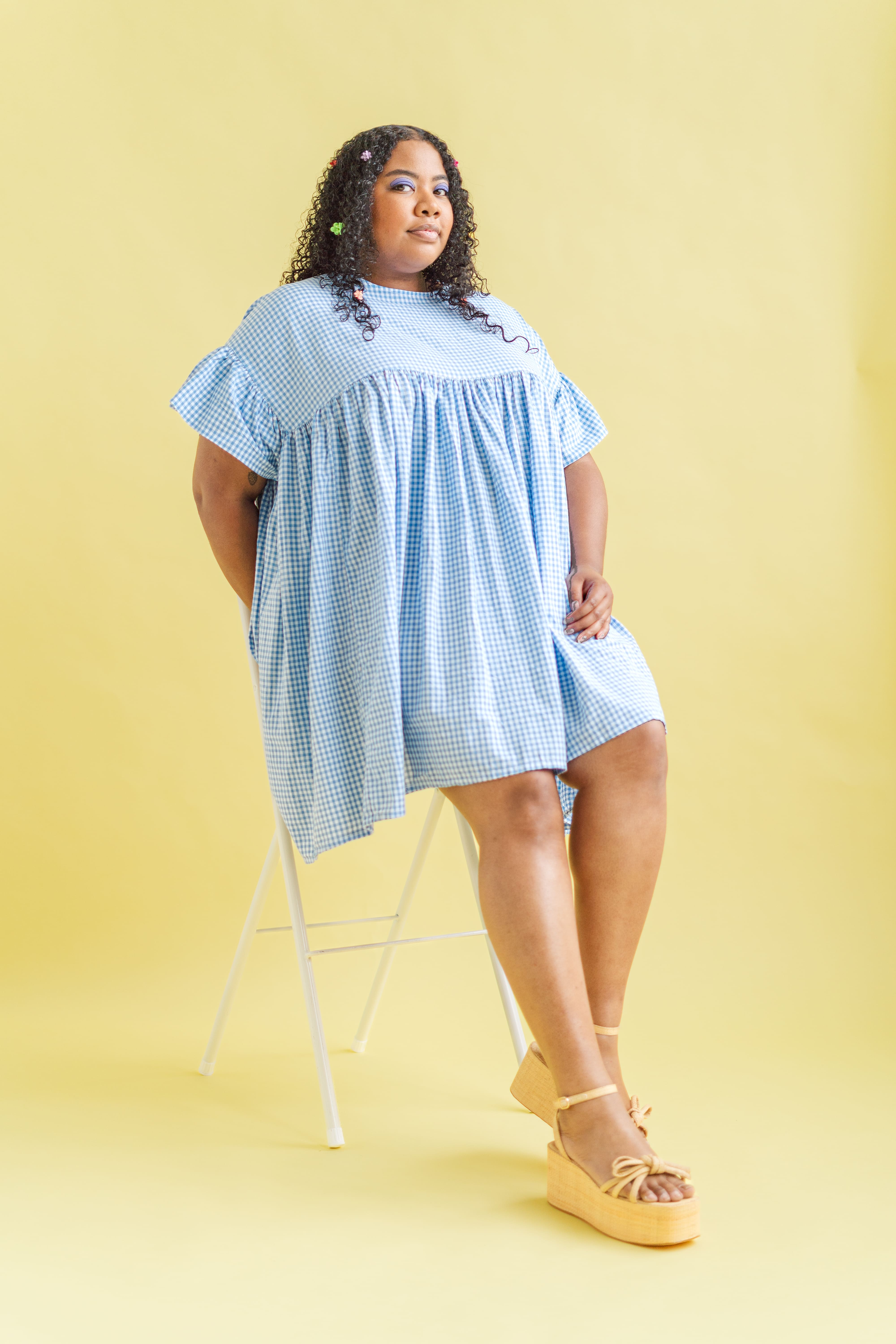 BLUE GINGHAM MINI MUSHROOM DRESS – Nettle Studios