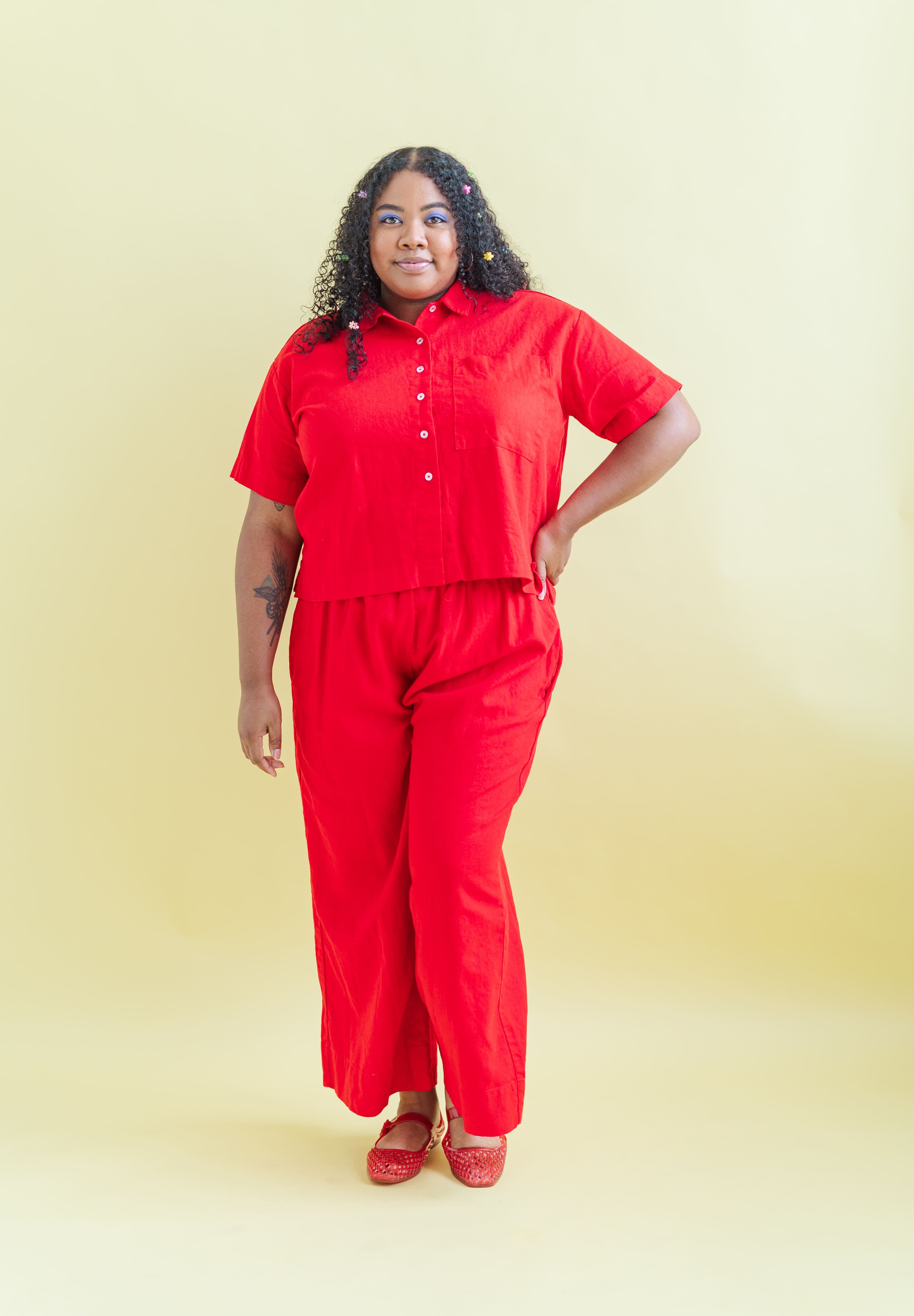 CHERRY LINEN MID EASY PANT