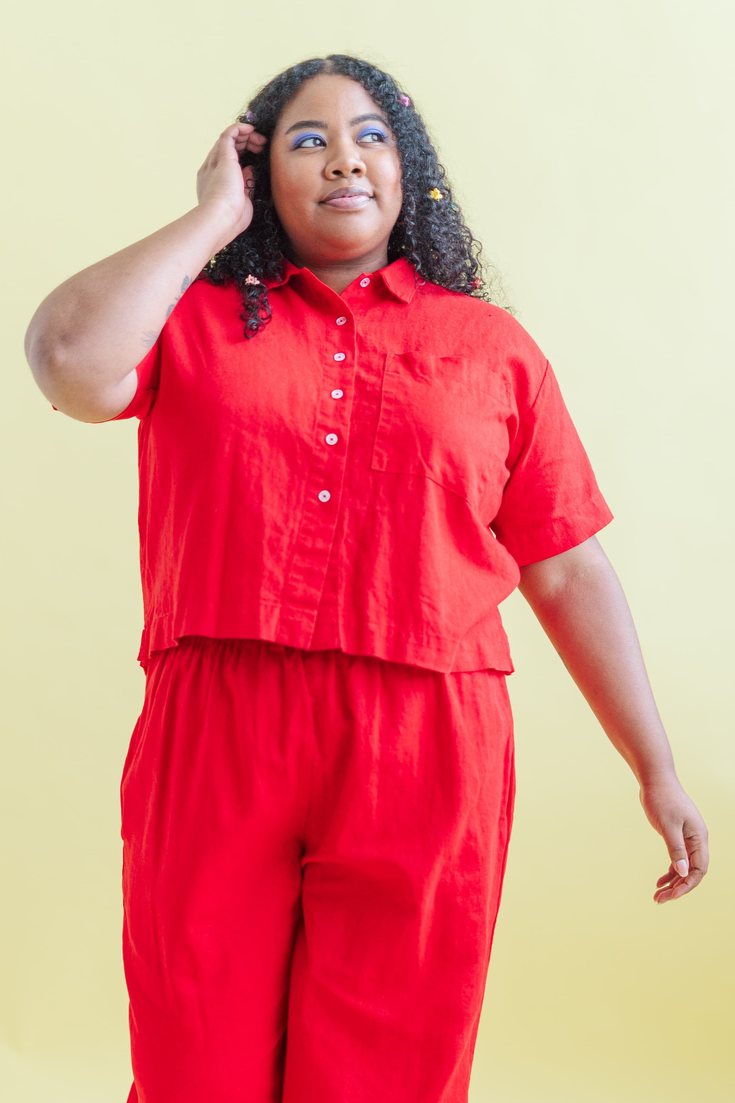 Boxy Collared Top in Cherry Linen – Nettle Studios