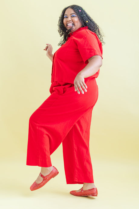 Mid Easy Pant in Cherry Linen (RTS)
