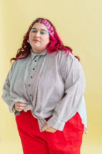 Soft Volume Long Sleeve Top in Striped Linen (RTS)