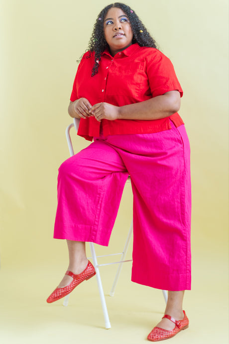 Mid Easy Pant in Hot Pink Linen (RTS)