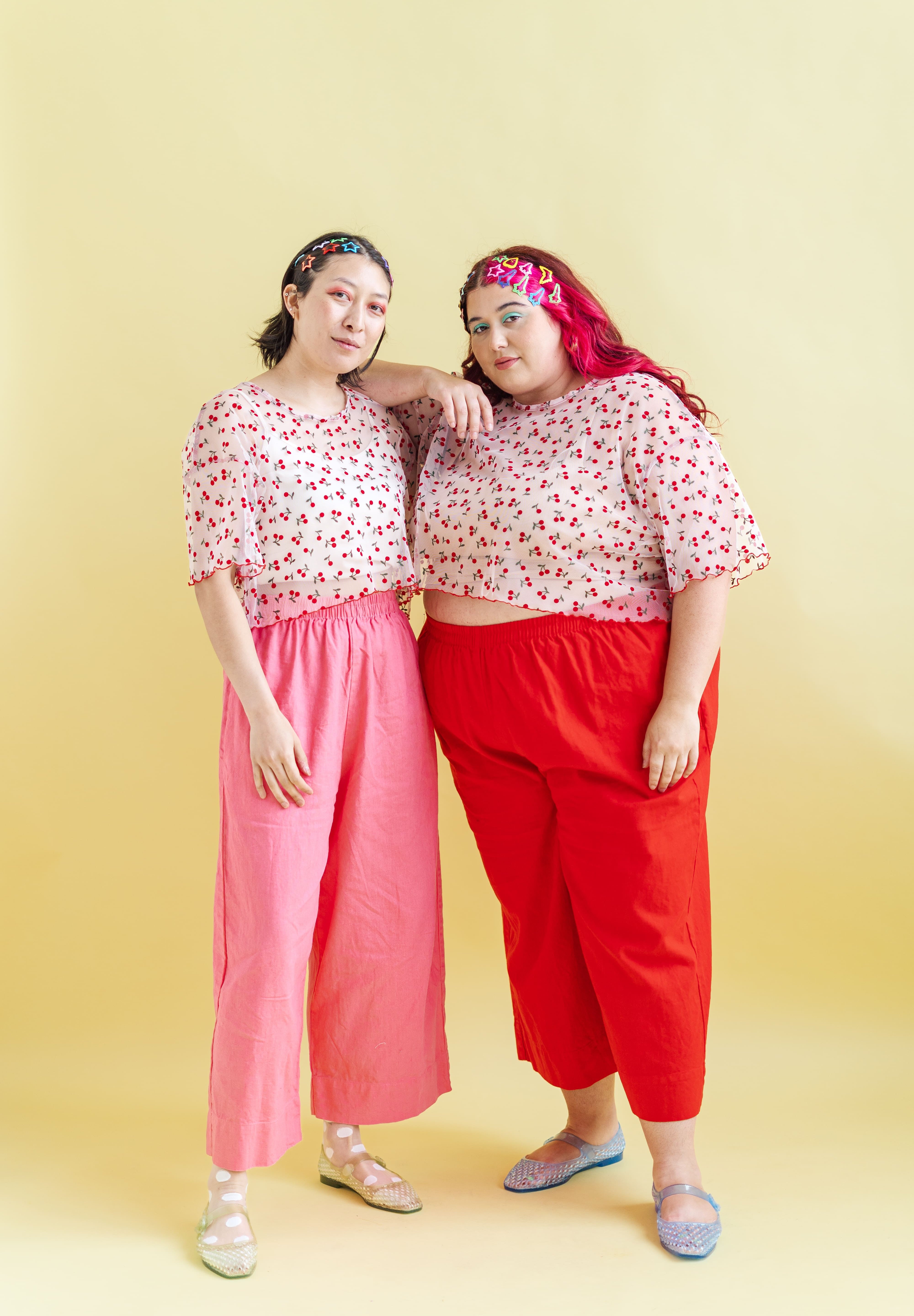 Boxy Crop Top in Cherry Mesh