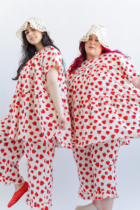 Mushroom Dress in Strawberry Cotton Poplin