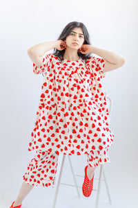 Mushroom Dress in Strawberry Cotton Poplin