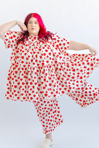 Mushroom Dress in Strawberry Cotton Poplin