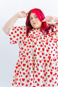 Mushroom Dress in Strawberry Cotton Poplin