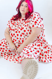 Mushroom Dress in Strawberry Cotton Poplin