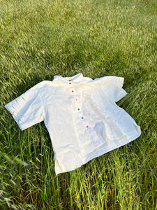 Boxy Collared Top in PRIDE - White Linen (RTS)