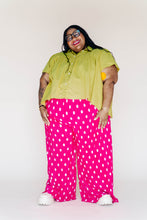 Pink Polka Dot Pleated Flare Pant