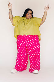 Pink Polka Dot Pleated Flare Pant