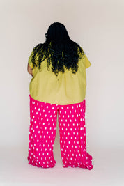 Pink Polka Dot Pleated Flare Pant