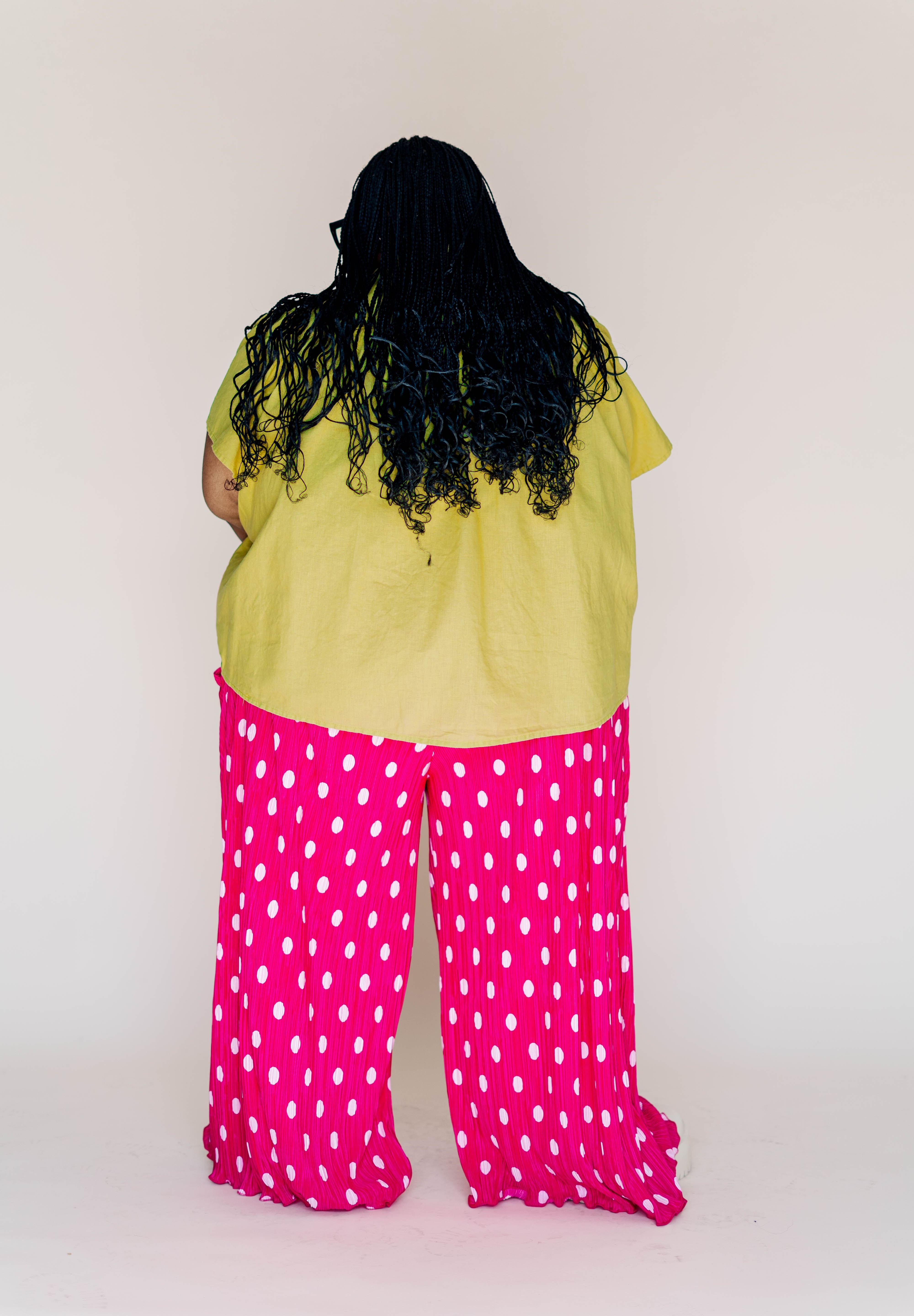 Pink Polka Dot Pleated Flare Pant