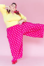 Pink Polka Dot Pleated Flare Pant