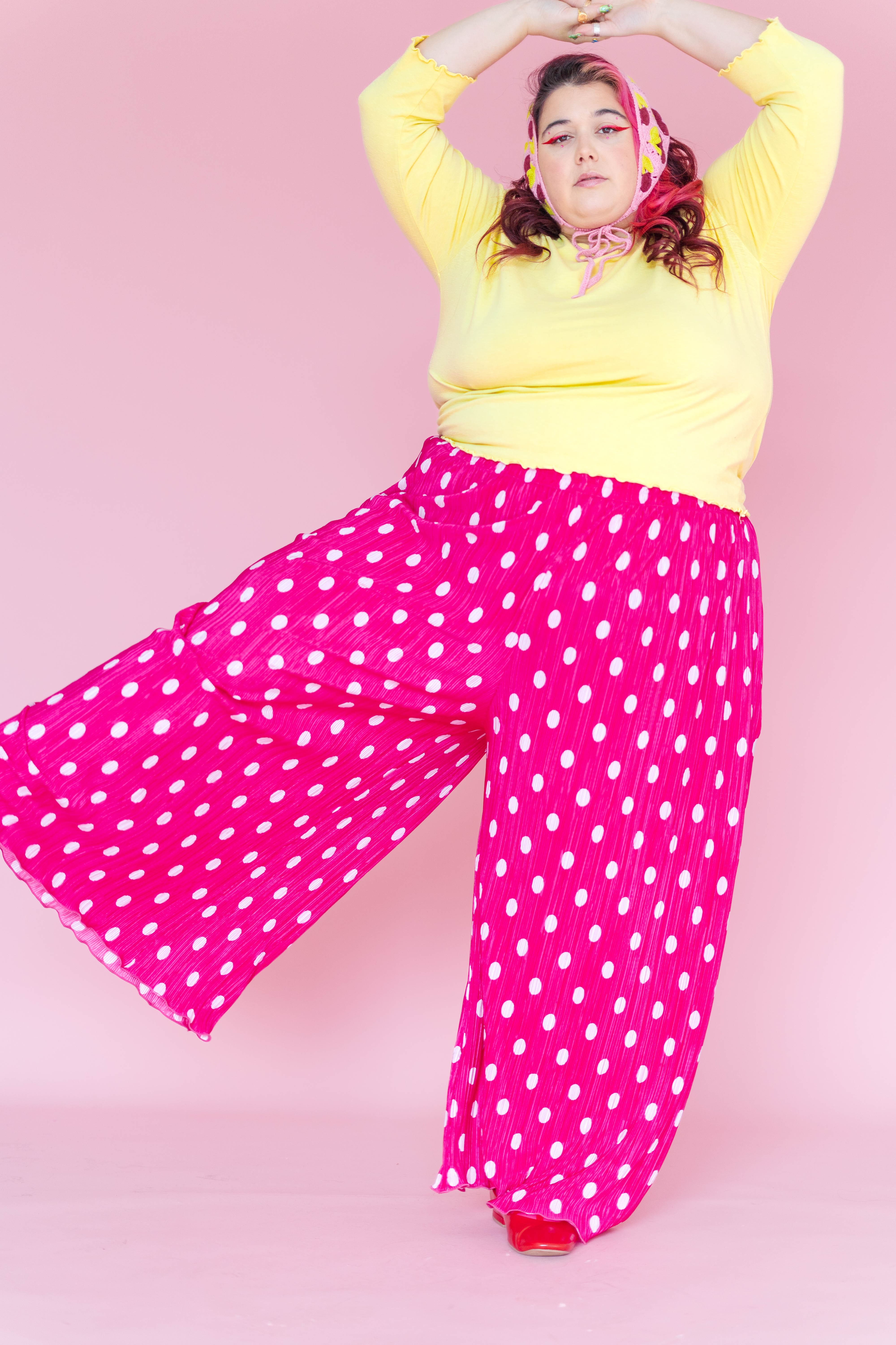 PINK POLKA DOT PLEATED FLARE PANT – Nettle Studios