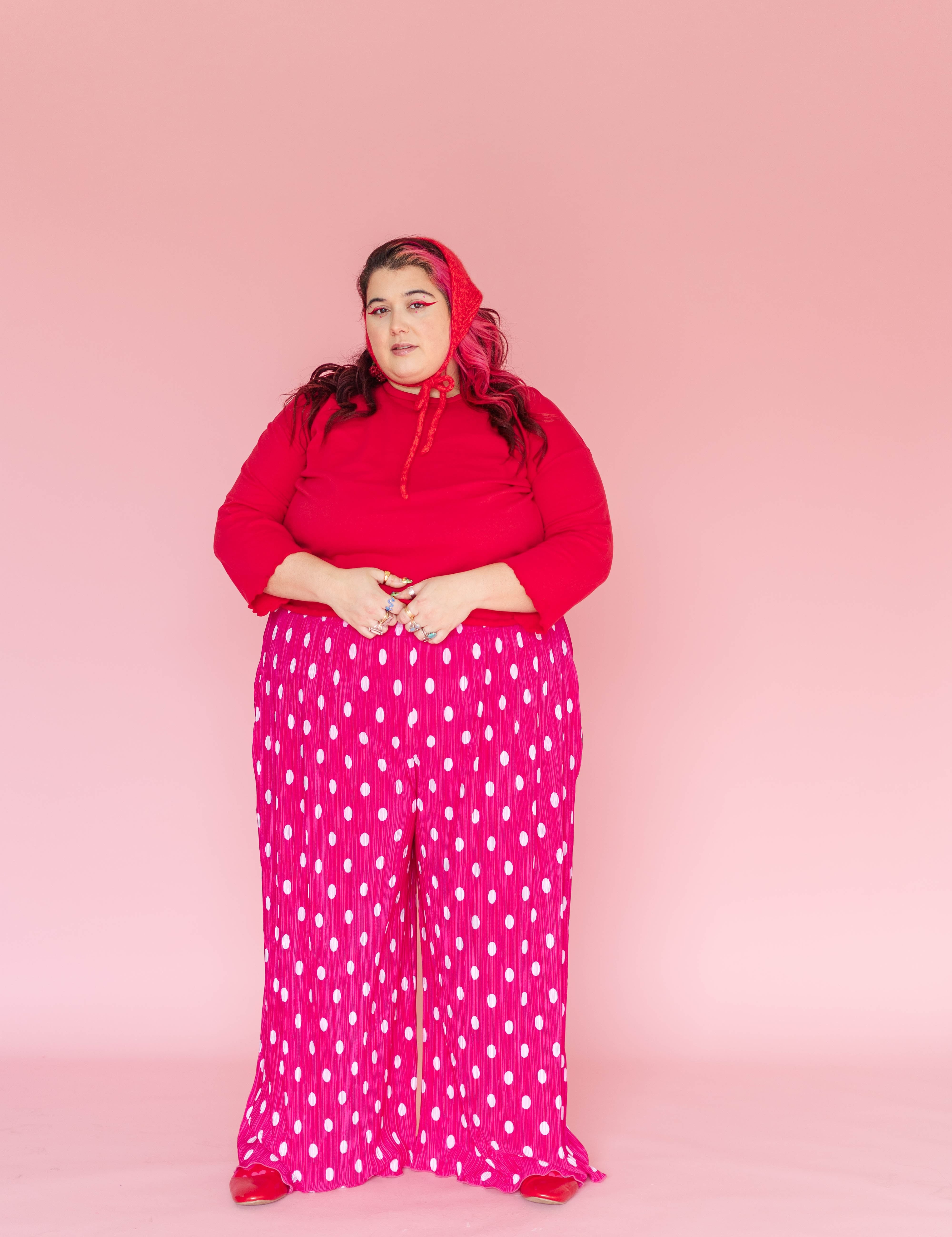 Pink Polka Dot Pleated Flare Pant
