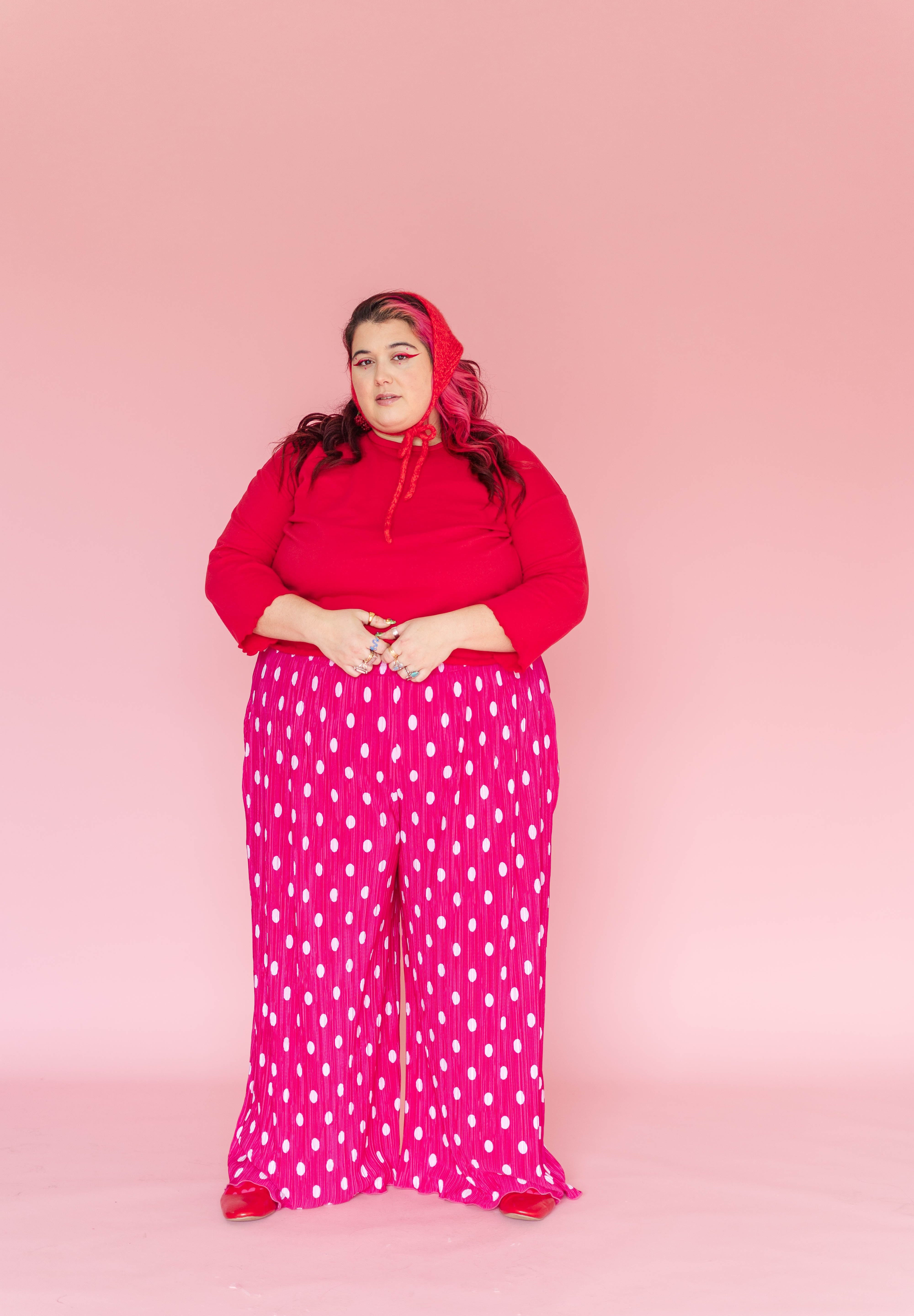 Pink Polka Dot Pleated Flare Pant
